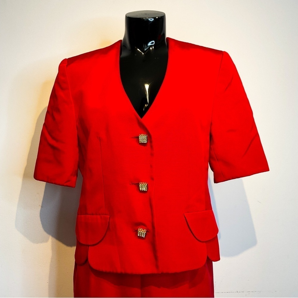 LOUIS FERAUD Vintage Red Blazer & Skirt Suit Set